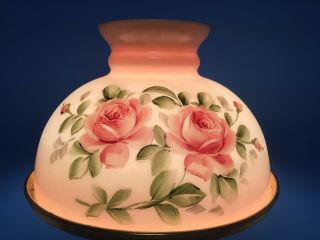 Antique Vintage Milk Glass 10 " Fitter Oil Lamp Shade H Painted Roses Aladdin B&h