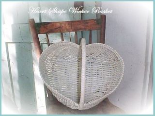 Basket Chic Large 16 " Heart Shape Vintage White Wicker Shabby Decor