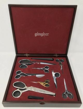 Gingher 8 Piece Scissors Set Collectors Boxed Edition Sewing Embroidery - Rare