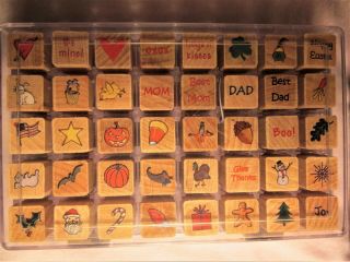 Vintage Set of 40 HOLIDAY Wood Stampin ' Up Mounted Stamp Sets - Rare & Retired 2