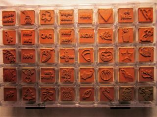 Vintage Set of 40 HOLIDAY Wood Stampin ' Up Mounted Stamp Sets - Rare & Retired 3