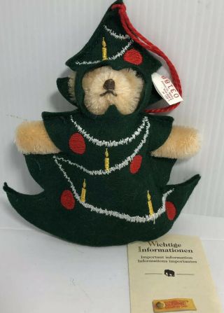 1997 Steiff Mohair Teddy Bear Christmas Tree Hanger Ornament