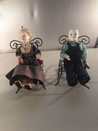 Vintage Shackman Doll Porcelain Grandma Grandpa In Rocking Chairs