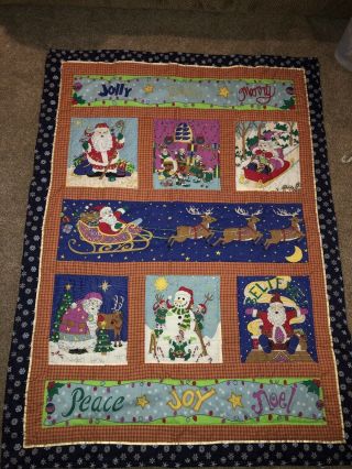 Vintage Christmas Santa Clause Reindeer Quilt Blanket Throw Rare Limited Edition