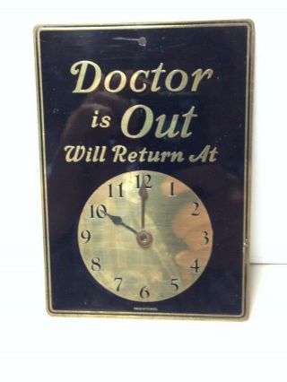 Vintage Dr Doctor Office Brass Door Sign Plaque / Will Return Clock 2 Sided Rare
