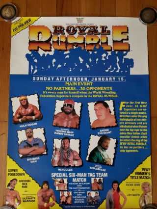Vintage Wwf Royal Rumble 1989 89 Poster Wwe Wcw Nwa Awa Ljn Rare