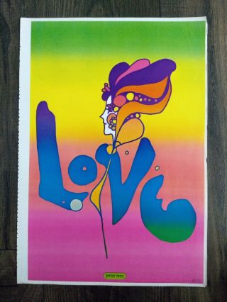 Rare Vintage 1970 Peter Max Love Psychedelic Wall Art Poster Live Think Eat Love