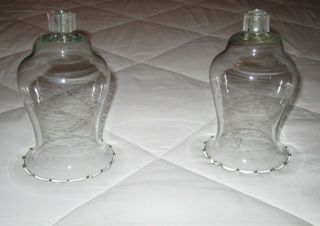 Set Of 2=vtg Clear Wheat Etched Glass Candle Votive Glass Cups Homco 5 3/4 " H.