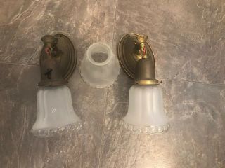 Antique Sconce Pr Copper Wall Light Fixtures Glass Shade