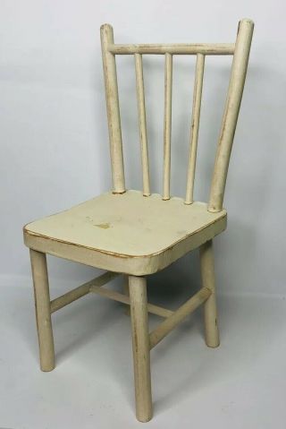 Vintage Inspired Distressed Ivory Wood Doll Bear Chair 12 1/4 " Tall