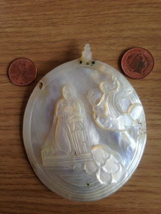 Antique Carved Mother Of Pearl Shell Religious Scene Nativity