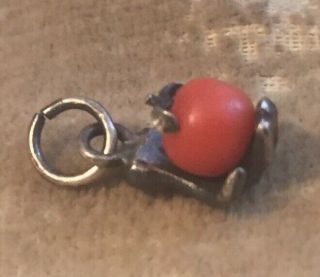 Victorian Sterling Silver Hand Carved Red Coral Fruit Charm Very Rare Pendant
