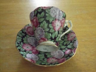 Royal Standard Tea Cup And Saucer Roses Hydrangeas On Black Vintage Teacup