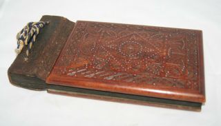 Vintage Carved Wooden & Leather Covered Photo Album