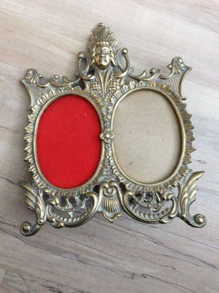 Antique Victorian Style Brass Double Oval Picture Frame