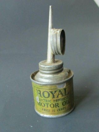 Vintage Rare Royal Electric Motor Oil Thumb Press Tin Can P.  A.  Geier Co.