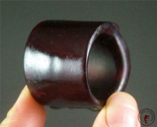 Old Chinese 19th C.  Ox Horn Made Archer ' s Thumb Ring POWERFUL TIGER ON SURFACE 2