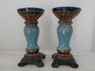 Ceramic Pillar Candle Holders Blue Brown Turquoise