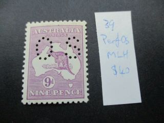 Kangaroo Stamps: 9d Violet 3rd Watermark Perf Os - Rare (c282)