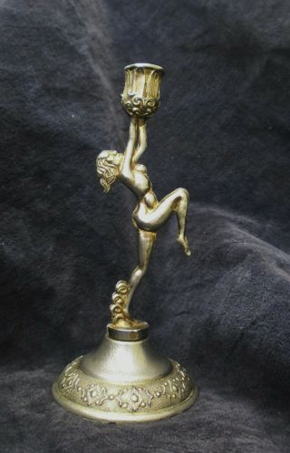Art Deco Erotic Naked Nude Cute Dancing Lady Chrome Candlestick 4 ".  5 Inches Tall