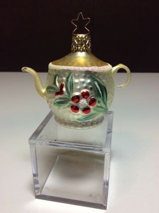 Vintage Glass Teapot Christmas Ornament Made In Germany 3” Tall Rare