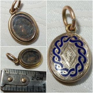 Enamel Antique Miniature Mourning Fob Charm Pendant With Lock Of Hair