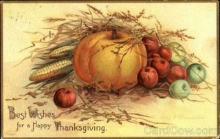 1908 Ellen Clapsaddle Best Wishes For A Happy Thanksgiving Antique Postcard