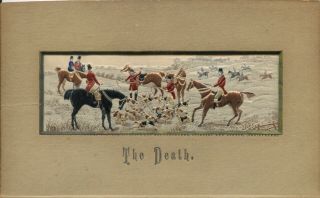 1880s Stevengraph Silk Woven Picture " The Death " Hunting: Titled Mount