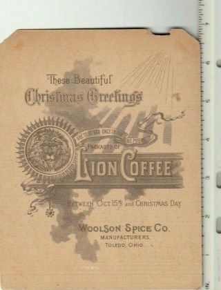 Antique Christmas Greetings Trade Card,  Lion Coffee & Woolson Spice Co Ohio 2