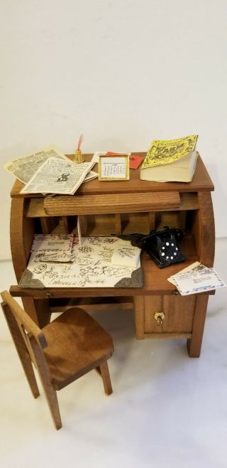 Vintage Shackman Dollhouse Miniature 1/12 Scale Furniture Desk Decorated