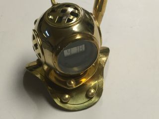 Vintage Brass Scuba Deep Sea Diving Helmet Desk Pen Holder Paperweight And Clock