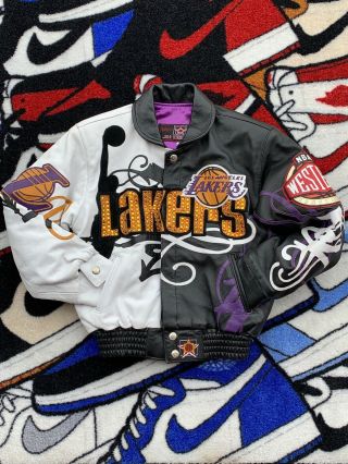Lakers 2000 Nba Championship Jeff Hamilton Leather Jacket Sz Xs Rare Rhinestone