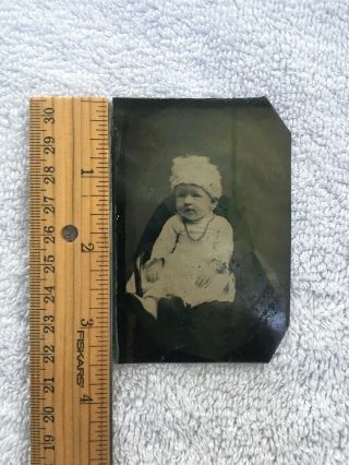 Tintype Photo Baby with hat Antique Photograph Child Kids Vintage Tin Type 2