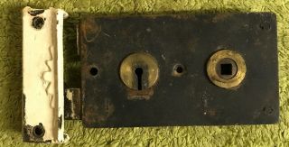 Vintage Metal,  Cast Iron And Brass Rim Door Lock.