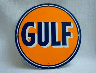 Vintage Gulf Porcelain Sign Gas Motor Oil Service Station Pump Plate Metal Rare