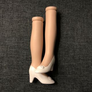 Vtg Porcelain Doll Legs 4 3/4” Molded Shoes Painted White Heels Pumps Shoes