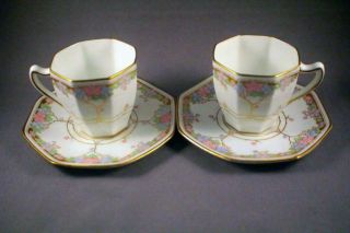 Rare Royal Doulton Art Deco Pink Arvon 2 X Coffee Cup And Saucer (f51)