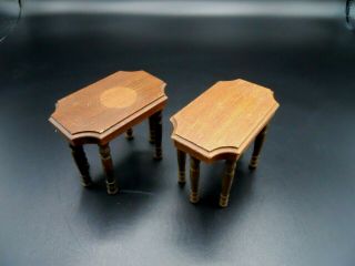 2 Vintage Strombecker Playthings Walnut Wood Tables Dollhouse Miniature
