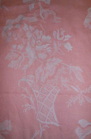 Antique Shabby French Salmon Pink Basket Roses Damask Ticking Toile Fabric