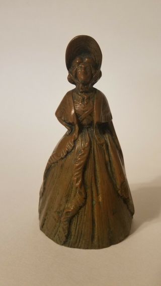 Antique Brass / Bronze Bell,  Lady Figurine.  4 1/4” Tall