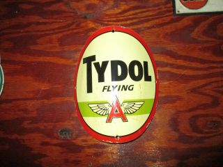 Rare Vintage Curved Tydol Flying A Porcelain Gas Oil Sign - Visible Pump Plate