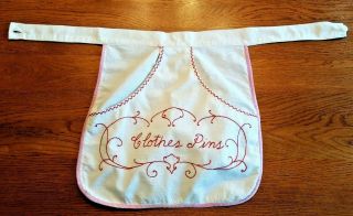 Clothespin Bag Apron Antique Turkey Red Embroidery Old Feed Sack Child (6)