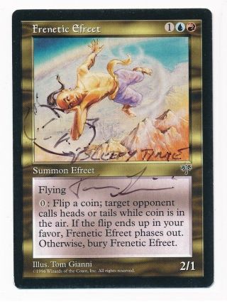 Mtg Magic Frenetic Efreet Mirage Rare Signed By Artist Tom Gianni W/ Sketch