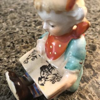 Rare Vintage Cermaic Figuring Made In Japan: Young Girl Reading A Dog Book