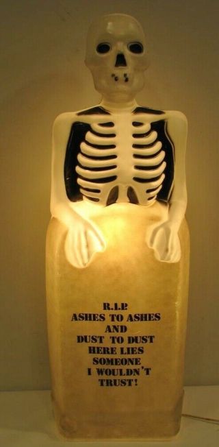 Vintage R.  I.  P.  Tombstone Skeleton Lighted Halloween Blow Mold Decor Empire Rare