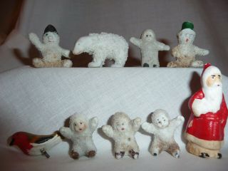 Antique Bisque Christmas Cake Decorations Snow Babies Polar Bear Santa Robin X 9