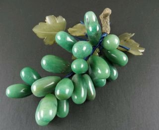 Vintage Dark Green Jade Stone Grape Bunch Cluster 20 Grapes & 5 Leaves.