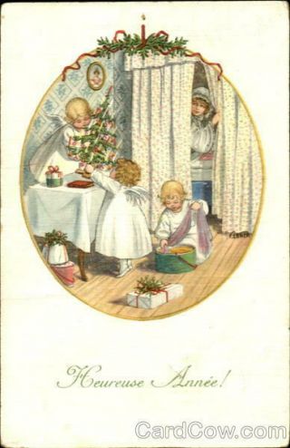 Pauli Ebner Heureuse Annee Christmas Children Antique Postcard Vintage