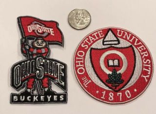 2 - Osu Ohio State Buckeyes Rare Embroidered Iron On Patches 3 " X 3”& 3 1/4”x 2”