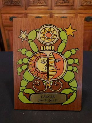 Vintage Retro Hand Painted Wood Cancer Astrology Zodiac Art Sign/plaque 6 X 8 "